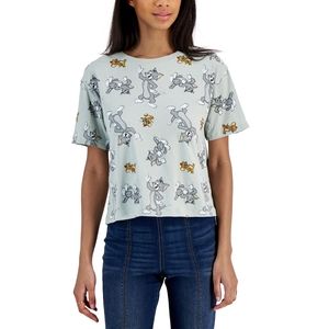 Warner Bros. Juniors Aqua Gray Tom & Jerry Crop Top - XS - Graphic Tee